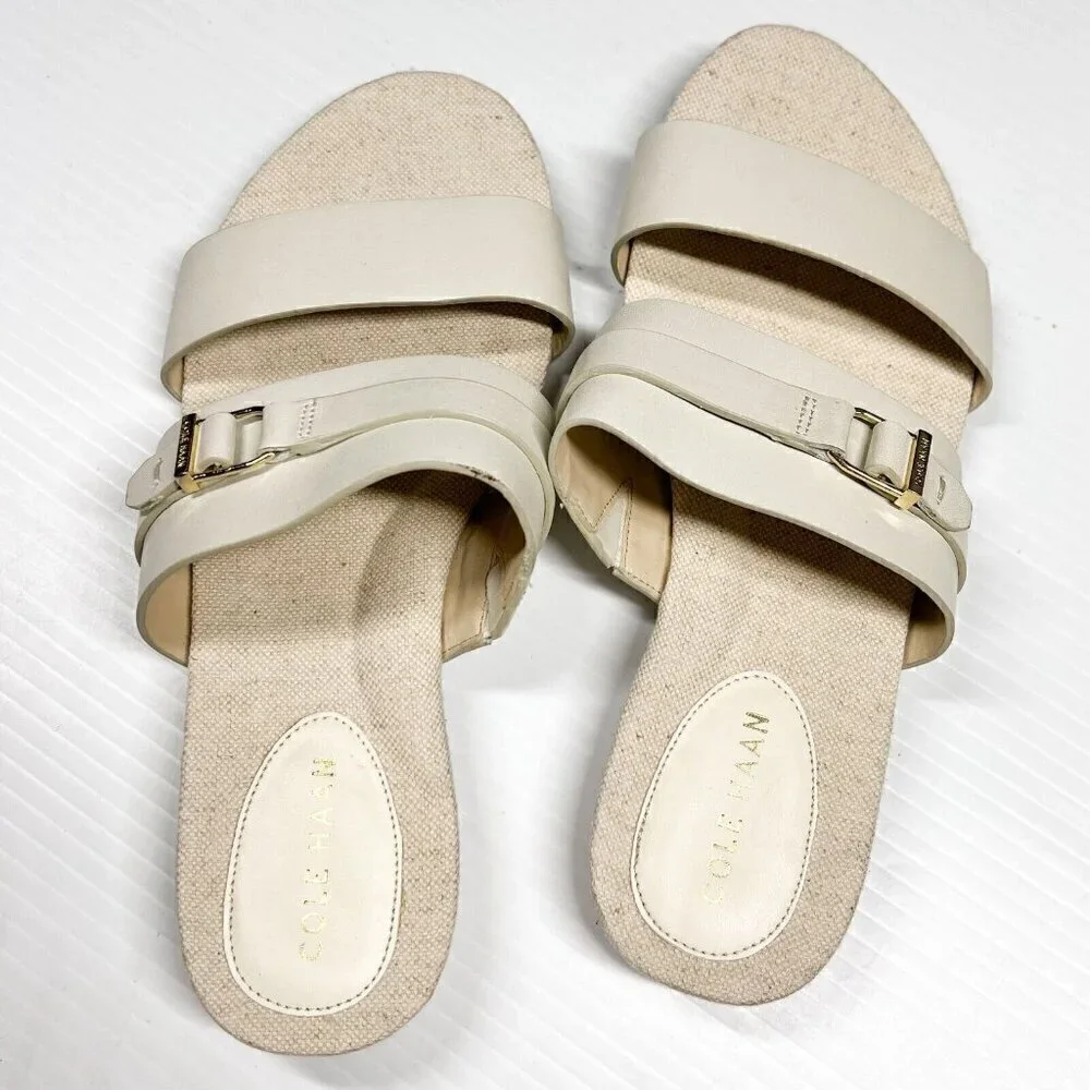 Cole Haan Francine Demi Womens Size 6.5B Beige Wedge Slip In Slide Sandals